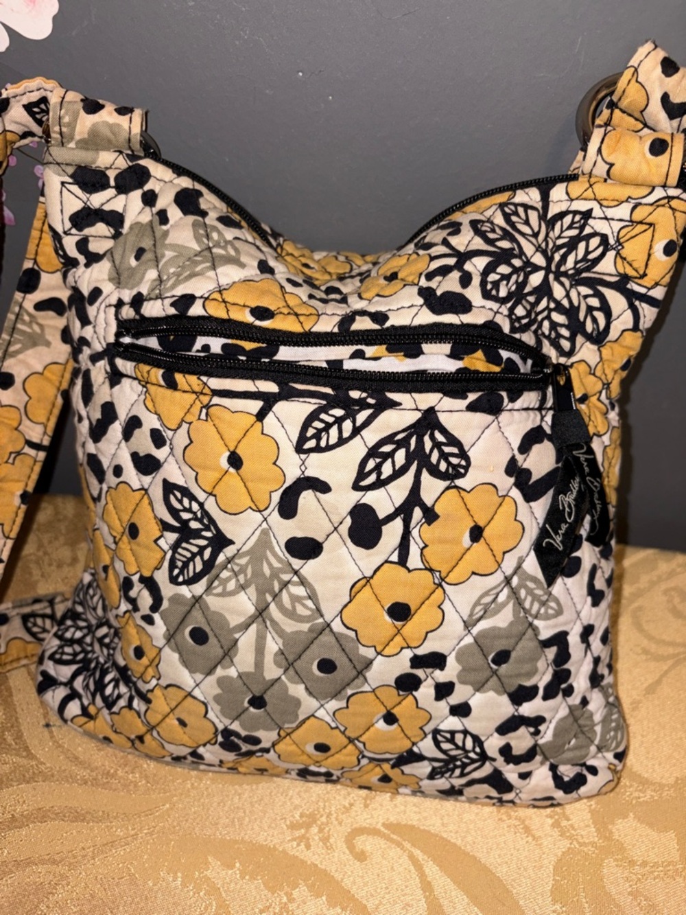 Vera Bradley Yellow Floral Quilted Crossbody with Black Accents - Picture 4 of 7